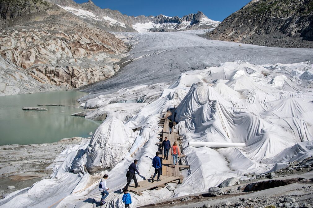 The Rhone Glacier in Switzerland is covered with blankets to keep it from melting, July 18, 2020.