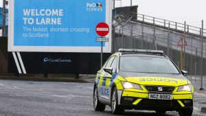 Police in Northern Ireland increased their presence at Larne Harbor after threatening port workers.