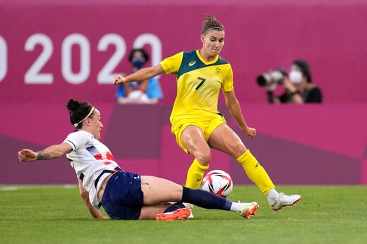 Arsenal defender Step Cadley, Australia in the Olympic quarterfinals against Great Britain.