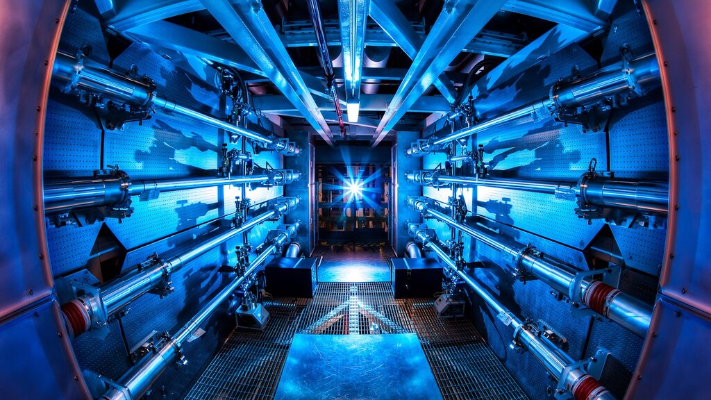 The researchers induced fusion reactions with giant lasers