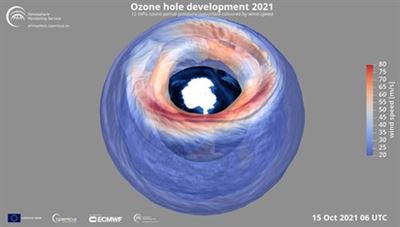 Copernicus follows the closure of the ozone hole in 2021 - one of the longest Antarctic ozone holes ever