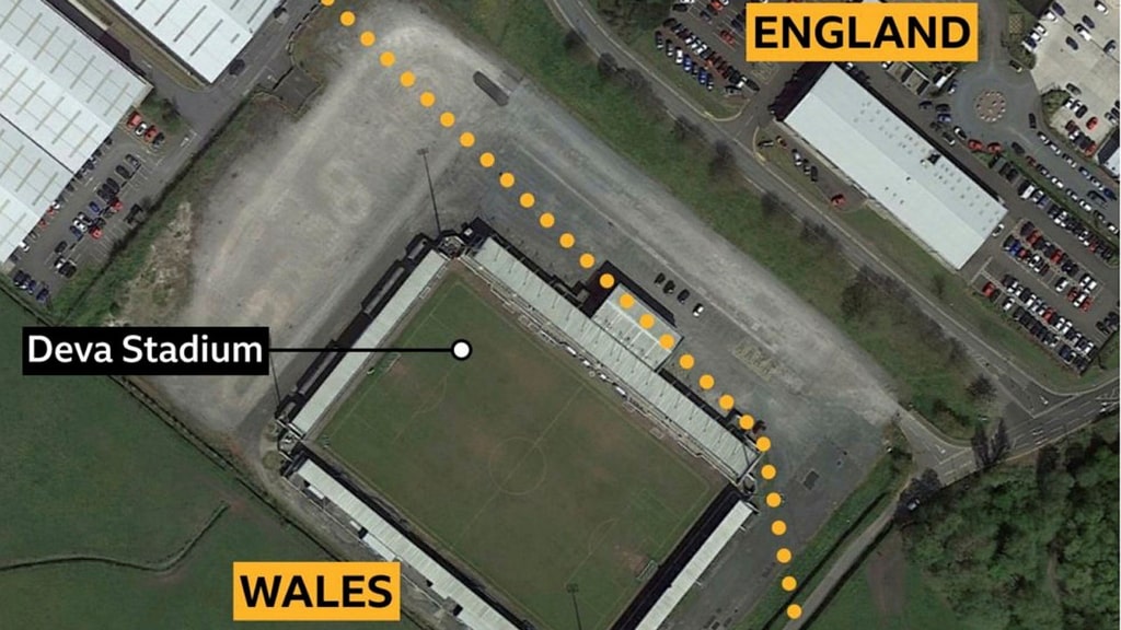 The English football team can be punished in Wales - the arena is located in two countries