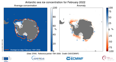 Copernicus February 2022: Winter is warmer in Europe than average;  Sea ice around Antarctica has reached an all-time low