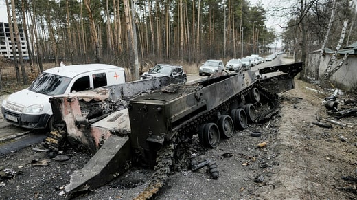 A destroyed Russian tank outside Kyiv.