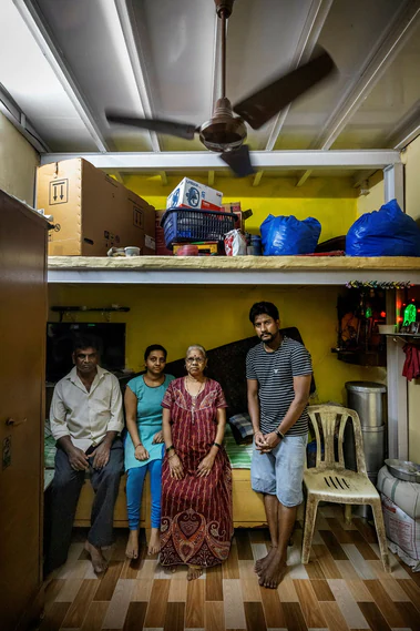 The Patel family in the new air conditioner - left from Yogesh, Maiuri, Tukram and Surekha.