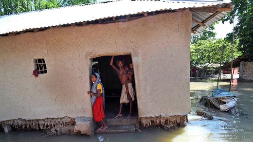 Water blocks destroyed a family home in the Katihar district.