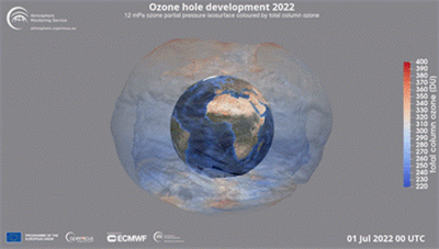 Copernicus: 3D data shows the evolution of the Antarctic ozone hole in 2022