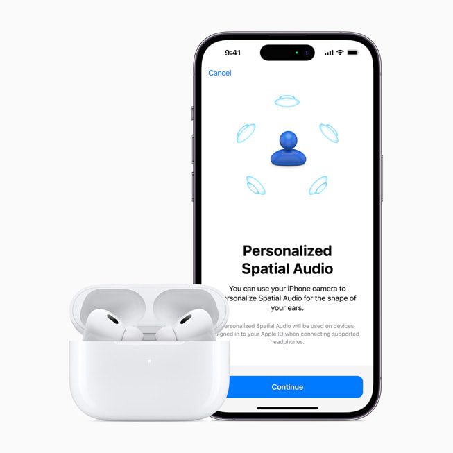 AirPods Pro 2nd generation uses custom spatial audio on iPhone 14 Pro.